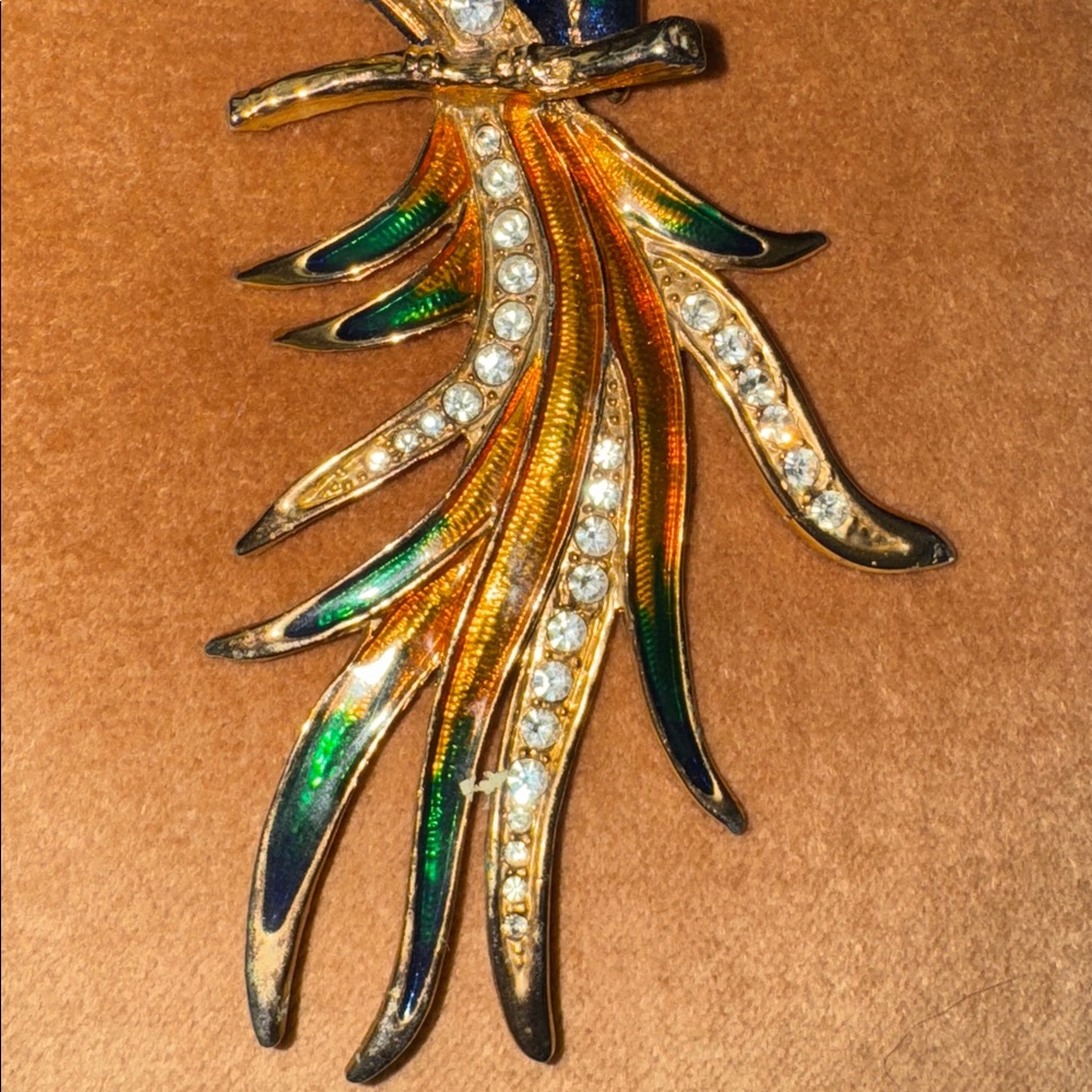 Vintage Jeweled Peacock Brooch Pin - Picture 3 of 4
